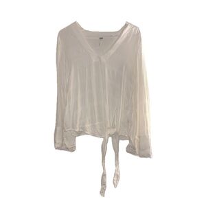 Free People V-Neck Front Tie Bell Sleeve Cream Blouse - Size Extra Small